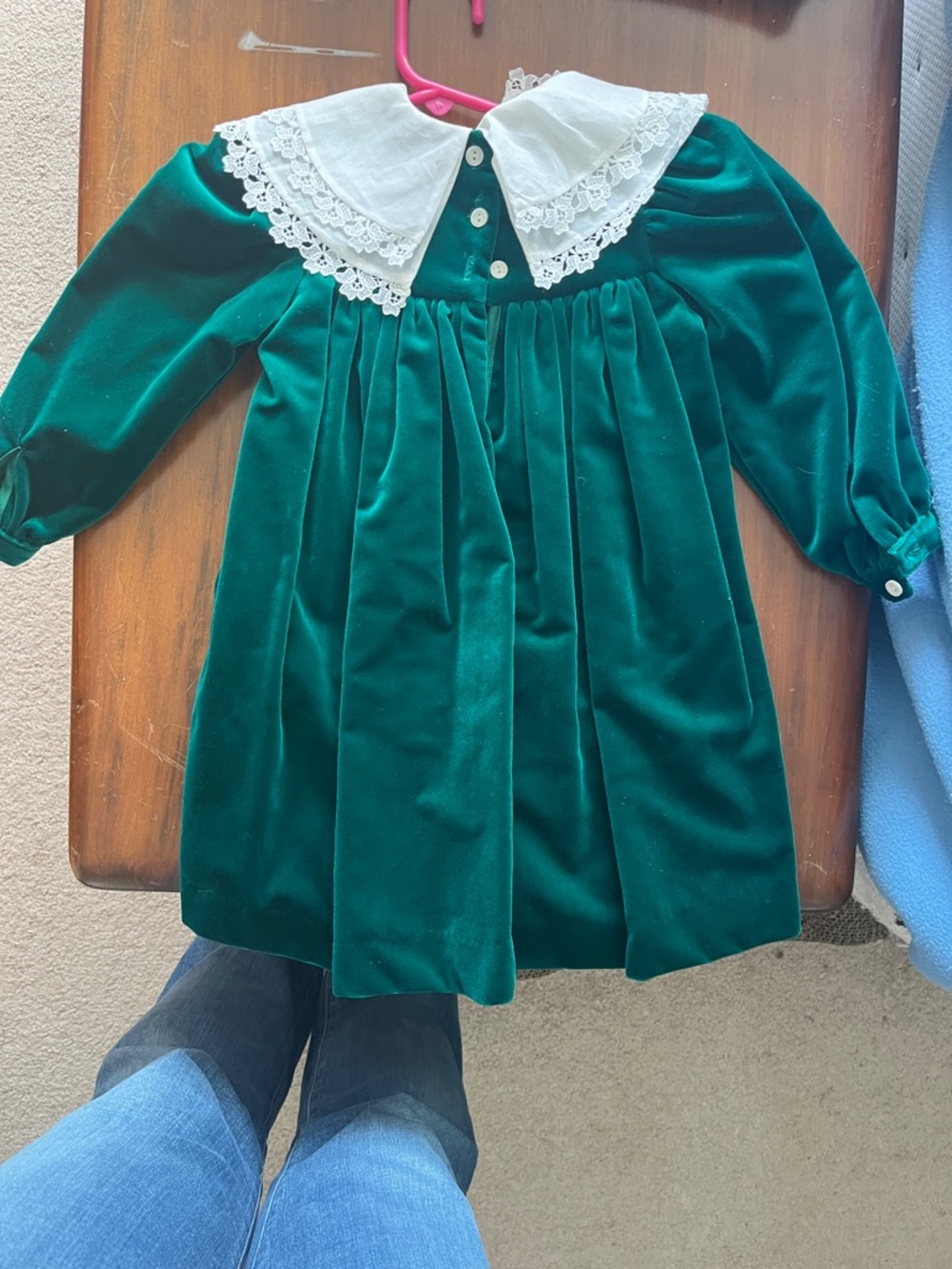 Green Velvet Toddler Dress - Picture 3 of 10